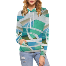 Load image into Gallery viewer, Abstract Circles Aqua All Over Print Hoodie for Women (USA Size) (Model H13)