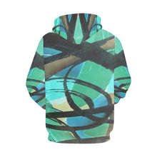 Load image into Gallery viewer, Abstract Circles Black and Teal All Over Print Hoodie for Women (USA Size) (Model H13)