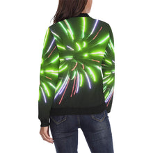 Load image into Gallery viewer, Fireworks Burst Green All Over Print Bomber Jacket for Women (Model H36)