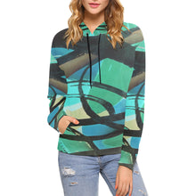 Load image into Gallery viewer, Abstract Circles Black and Teal All Over Print Hoodie for Women (USA Size) (Model H13)