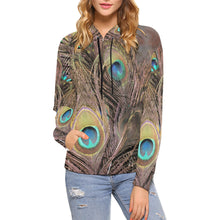 Load image into Gallery viewer, Peacock Feathers All Over Print Hoodie for Women (USA Size) (Model H13)