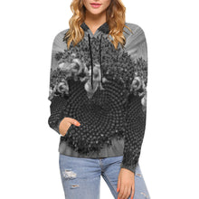 Load image into Gallery viewer, Busy Bee Sunflower Black and White All Over Print Hoodie for Women (USA Size) (Model H13)