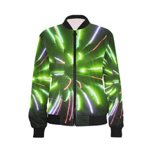 Load image into Gallery viewer, Fireworks Burst Green All Over Print Bomber Jacket for Women (Model H36)