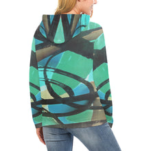 Load image into Gallery viewer, Abstract Circles Black and Teal All Over Print Hoodie for Women (USA Size) (Model H13)
