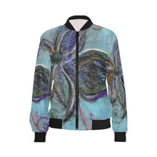Load image into Gallery viewer, Graffiti Flower Blue All Over Print Bomber Jacket for Women (Model H36)