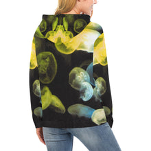 Load image into Gallery viewer, Jellyfish Yellow and Blue All Over Print Hoodie for Women (USA Size) (Model H13)