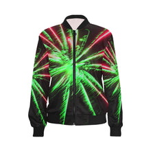 Load image into Gallery viewer, Fireworks Star Green All Over Print Bomber Jacket for Women (Model H36)