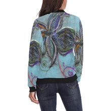 Load image into Gallery viewer, Graffiti Flower Blue All Over Print Bomber Jacket for Women (Model H36)