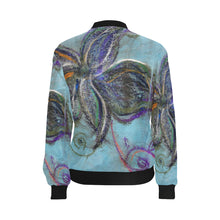 Load image into Gallery viewer, Graffiti Flower Blue All Over Print Bomber Jacket for Women (Model H36)