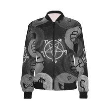 Load image into Gallery viewer, Dante's Inferno Black and White All Over Print Bomber Jacket for Women (Model H36)