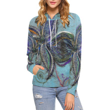 Load image into Gallery viewer, Graffiti Flower Blue All Over Print Hoodie (for Women)