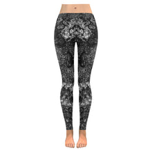 Load image into Gallery viewer, Dark Paisley Black and White Low Rise Leggings (Invisible Stitch) (Model L05)