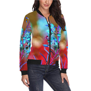 Fireweed Flower Blue All Over Print Bomber Jacket for Women (Model H36)