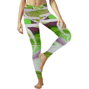 Abstract Circles Green Low Rise Leggings (Invisible Stitch) (Model L05)