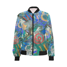 Load image into Gallery viewer, Graffiti Abstract Blue All Over Print Bomber Jacket for Women (Model H36)