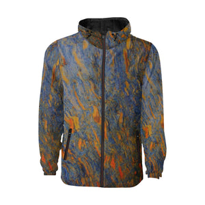Marbled Abstract Orange All Over Print Quilted Windbreaker for Men (Model H35)
