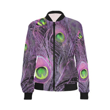 Load image into Gallery viewer, Peacock Feathers Purple All Over Print Bomber Jacket for Women (Model H36)