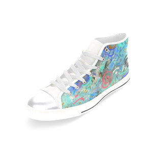 Graffiti Abstract Aqua Women's Classic High Top Canvas Shoes (Model 017)