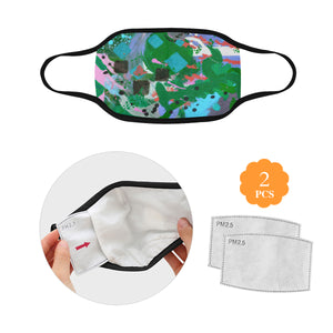 Abstract Squares Blue Mouth Mask in One Piece (2 Filters Included) (Model M02)