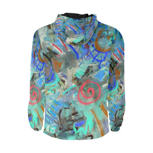 Graffiti Abstract Aqua All Over Print Quilted Windbreaker for Men (Model H35)