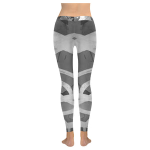 Abstract Circles Black and White Low Rise Leggings (Invisible Stitch) (Model L05)