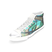 Load image into Gallery viewer, Abstract Circles Black and Teal Women&#39;s Classic High Top Canvas Shoes (Model 017)