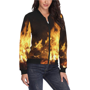 Feathery Flames All Over Print Bomber Jacket for Women (Model H36)