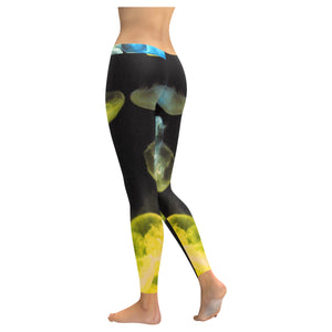 Jellyfish Yellow and Blue Low Rise Leggings (Invisible Stitch) (Model L05)