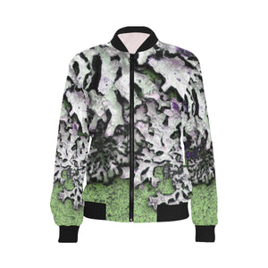 Moss Green All Over Print Bomber Jacket for Women (Model H36)