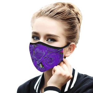 Rose Bouquet Flower Purple Mouth Mask in One Piece (2 Filters Included) (Model M02)