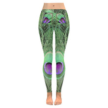 Load image into Gallery viewer, Peacock Feathers Green Low Rise Leggings (Invisible Stitch) (Model L05)