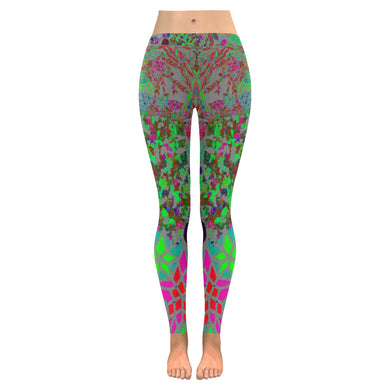 Holiday Paisley Aqua Low Rise Leggings (Invisible Stitch) (Model L05)