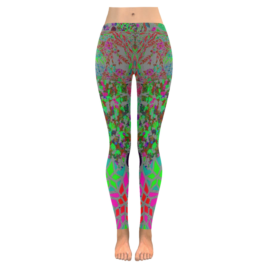 Holiday Paisley Aqua Low Rise Leggings (Invisible Stitch) (Model L05)