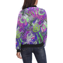 Load image into Gallery viewer, Graffiti Abstract Purple All Over Print Bomber Jacket for Women (Model H36)
