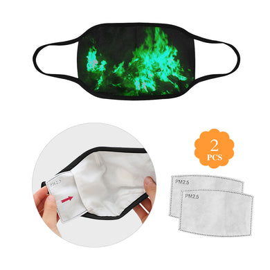 Feathery Flames Green Mouth Mask in One Piece (2 Filters Included) (Model M02)