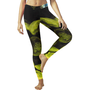Jellyfish Yellow and Blue Low Rise Leggings (Invisible Stitch) (Model L05)