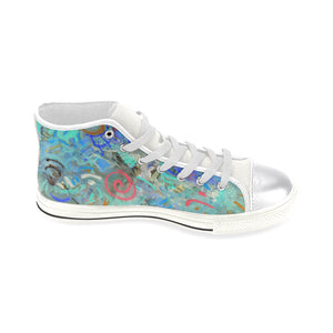 Graffiti Abstract Aqua Women's Classic High Top Canvas Shoes (Model 017)