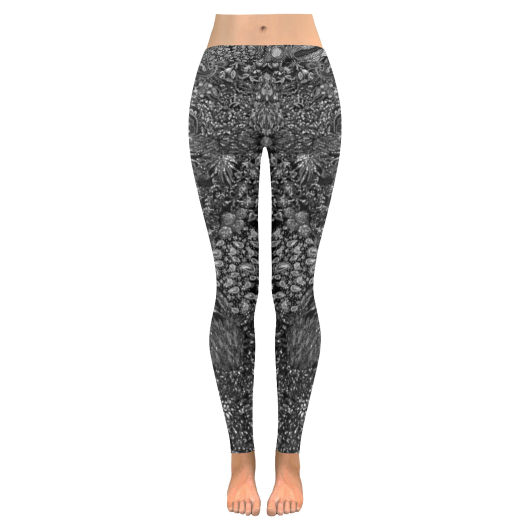 Paisley Matters Black and White Low Rise Leggings (Invisible Stitch) (Model L05)
