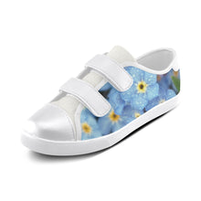Load image into Gallery viewer, Forget Me Not Flower White Trim Velcro Canvas Kid&#39;s Shoes (Model 008)