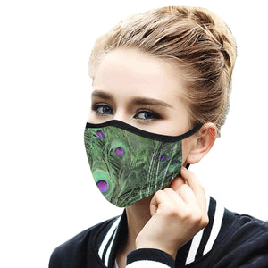 Peacock Feathers Green Mouth Mask in One Piece (2 Filters Included) (Model M02)