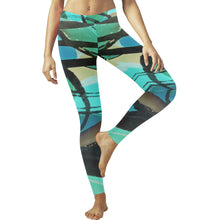 Load image into Gallery viewer, Abstract Circles Black and Teal Low Rise Leggings (Invisible Stitch) (Model L05)