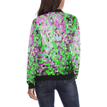 Load image into Gallery viewer, Marbled Abstract Green and Purple Mosaic All Over Print Bomber Jacket for Women (Model H36)