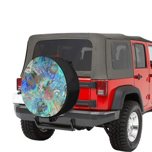 Graffiti Abstract Aqua 34 Inch Spare Tire Cover