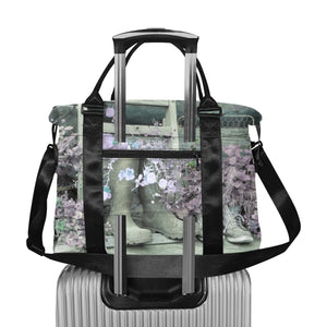 Blooming Boots Flower Purple Large Capacity Duffle Bag (Model 1715)