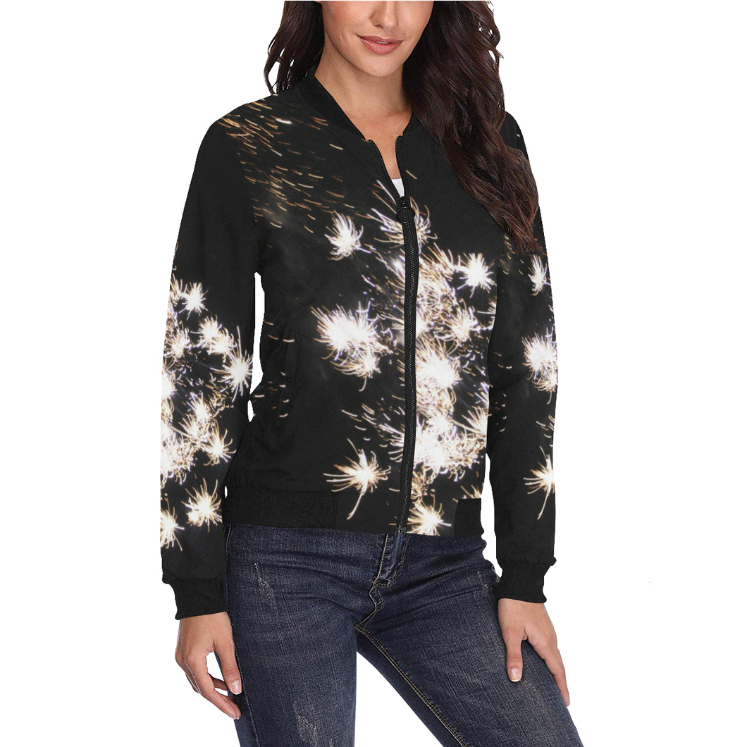 Fireworks Flower All Over Print Bomber Jacket for Women (Model H36)