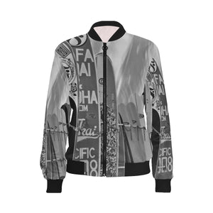 Surfboards Black and White All Over Print Bomber Jacket for Women (Model H36)