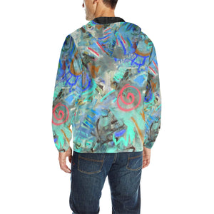 Graffiti Abstract Aqua All Over Print Quilted Windbreaker for Men (Model H35)