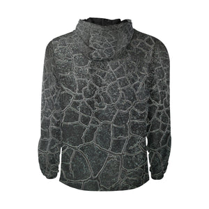 Crackle Black All Over Print Quilted Windbreaker for Men (Model H35)