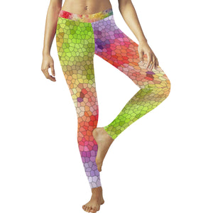 Splash of Color Mosaic Low Rise Leggings (Invisible Stitch) (Model L05)