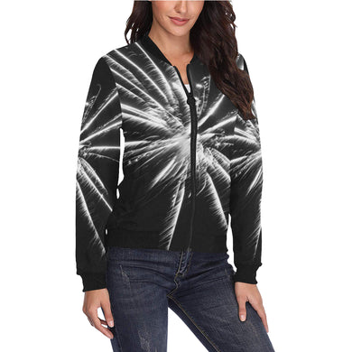 Fireworks Star Black and White All Over Print Bomber Jacket for Women (Model H36)
